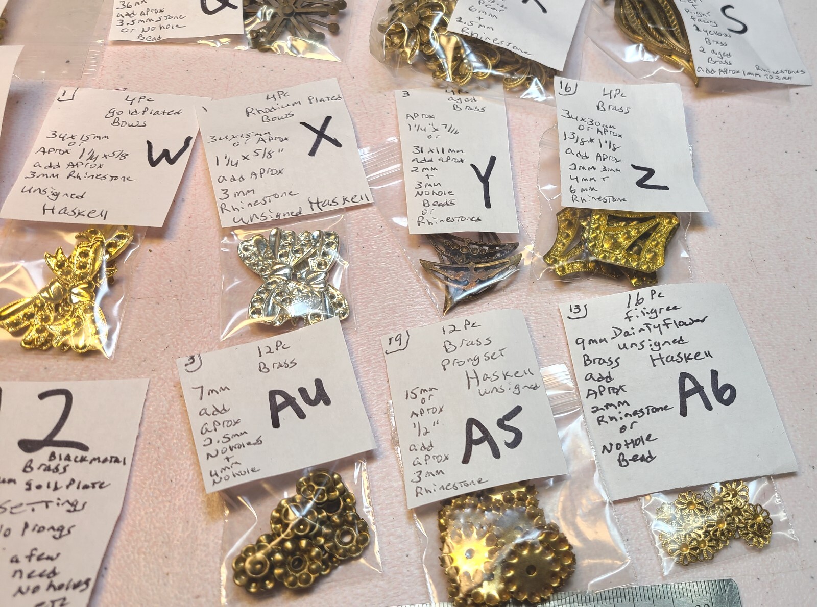Lot 312 Round Brass Rhinestone settings Crafts Design Repair Miriam Haskell More