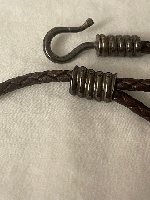 VINTAGE BROWN BRAIDED LEATHER CHOKER WITH PEWTER LIKE METAL LOCK