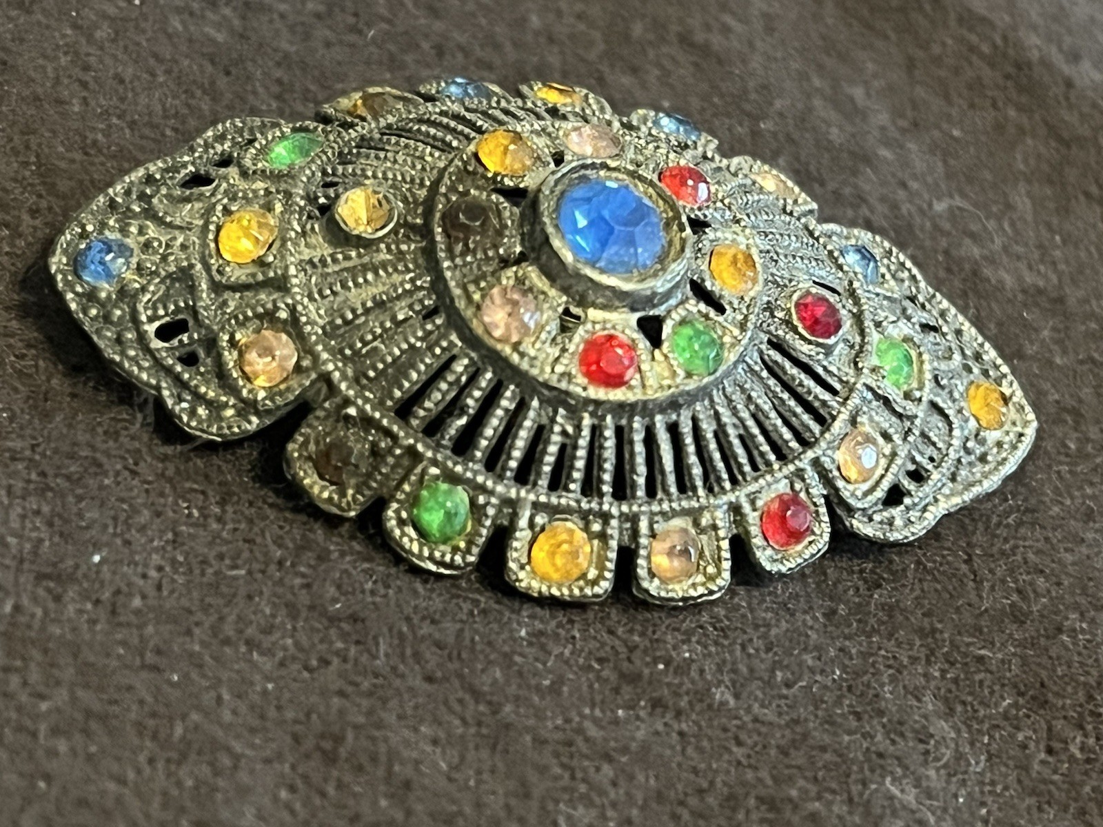 Little Nemo Art Deco Rhinestone Brooch/Pin, Silver Tone Vintage, 1.75″L x 1″W