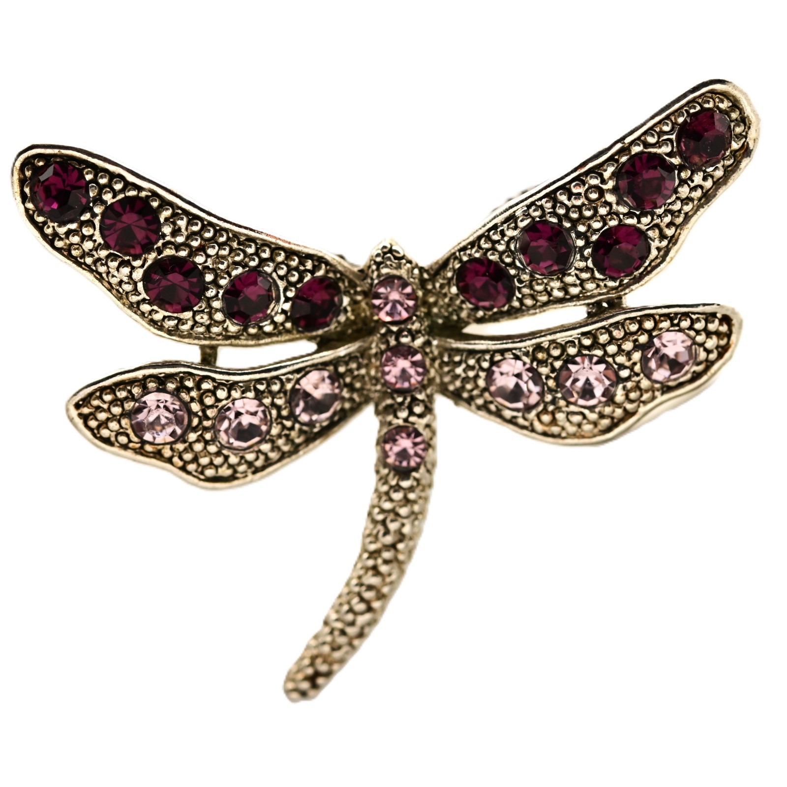 Vintage Original Sterling Silver Pink Gemstone Dragonfly Pendant Estate Necklace