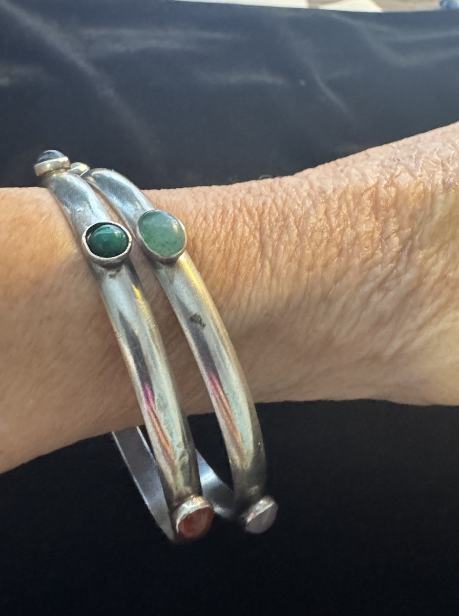 Vintage Handmade Sterling Silver Bangle Bracelets MultiStone Tulla Booth @ 1980