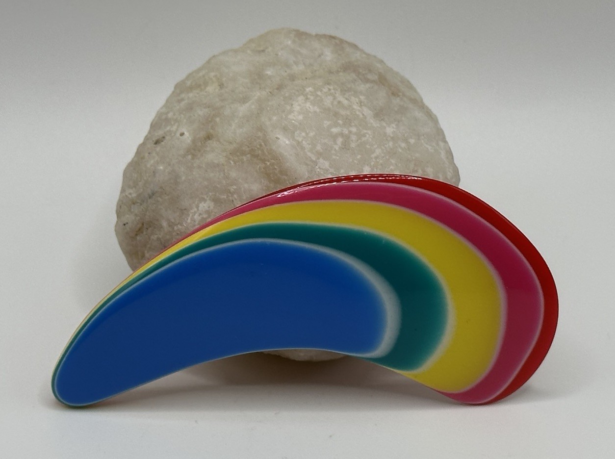 Acrylic/Lucite Rainbow Swoop Pin 3”