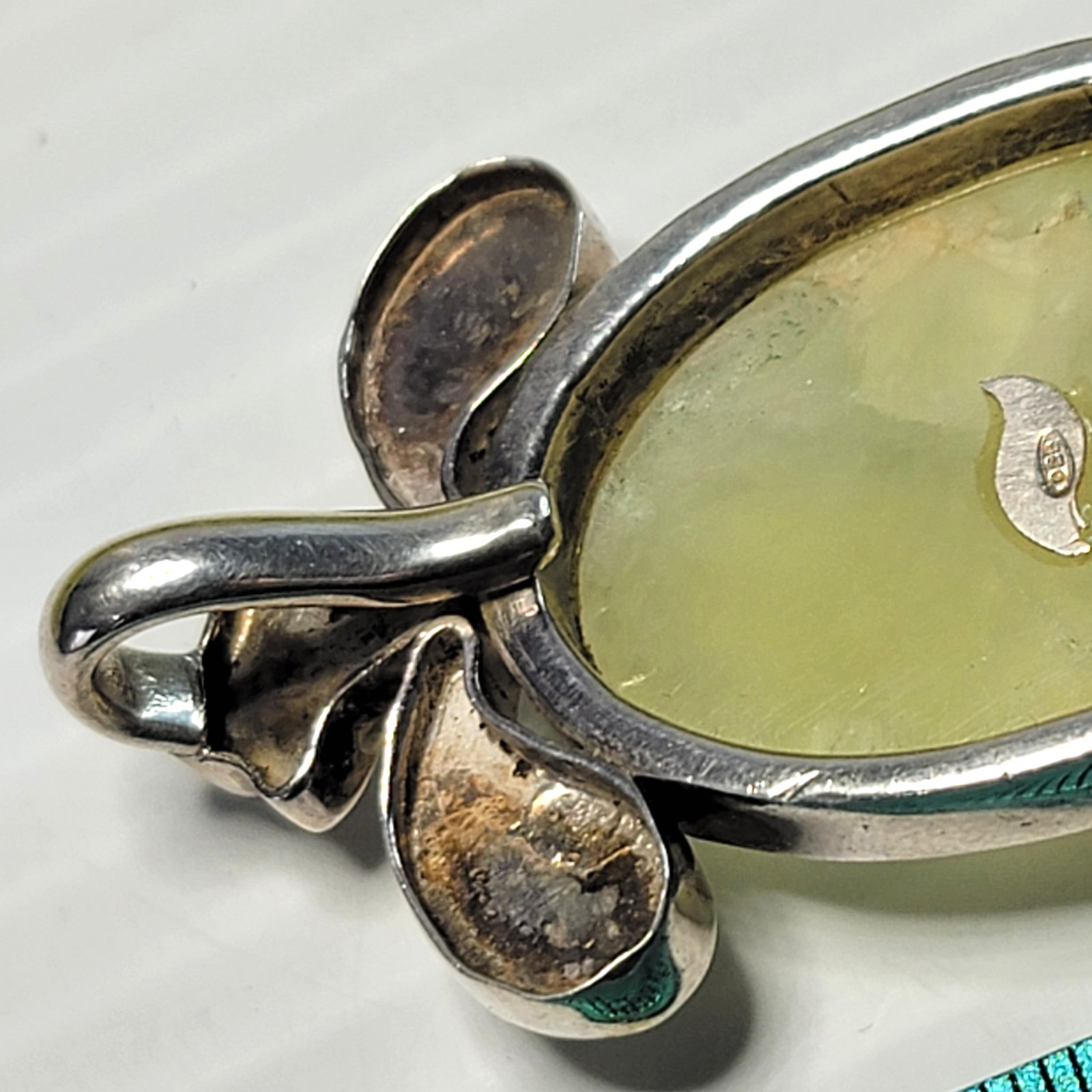 Vintage Prehnite Peridot Statement Pendant 925 Sterling Silver Large Boho 25g