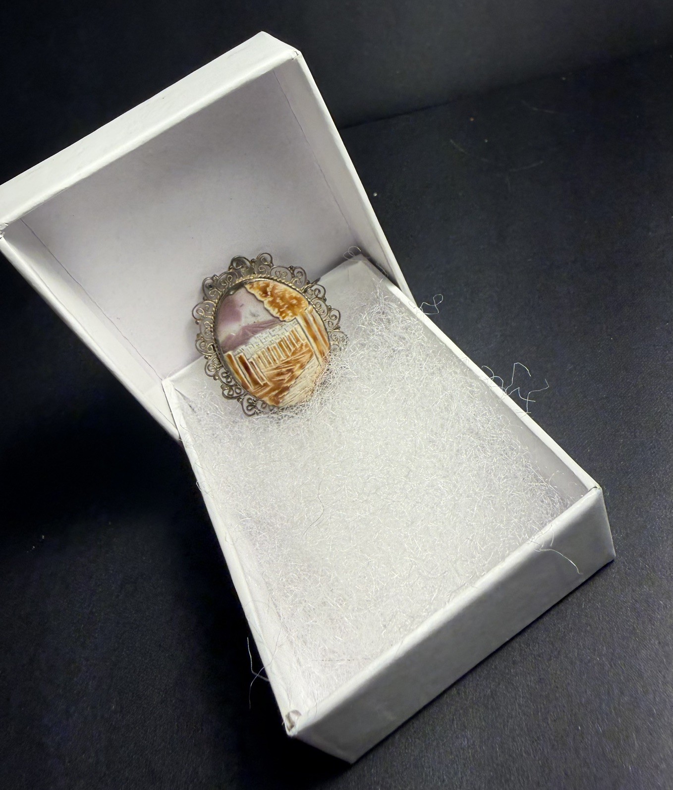 Antique Scenic Landscape Cameo Brooch Pendant Carved Shell