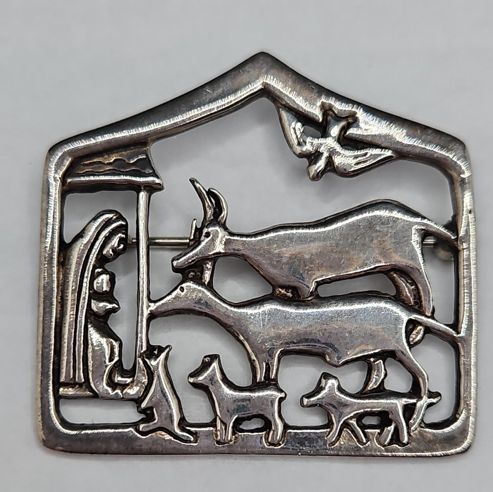 Vintage Mia Sterling Silver Brooch Nativity Animals