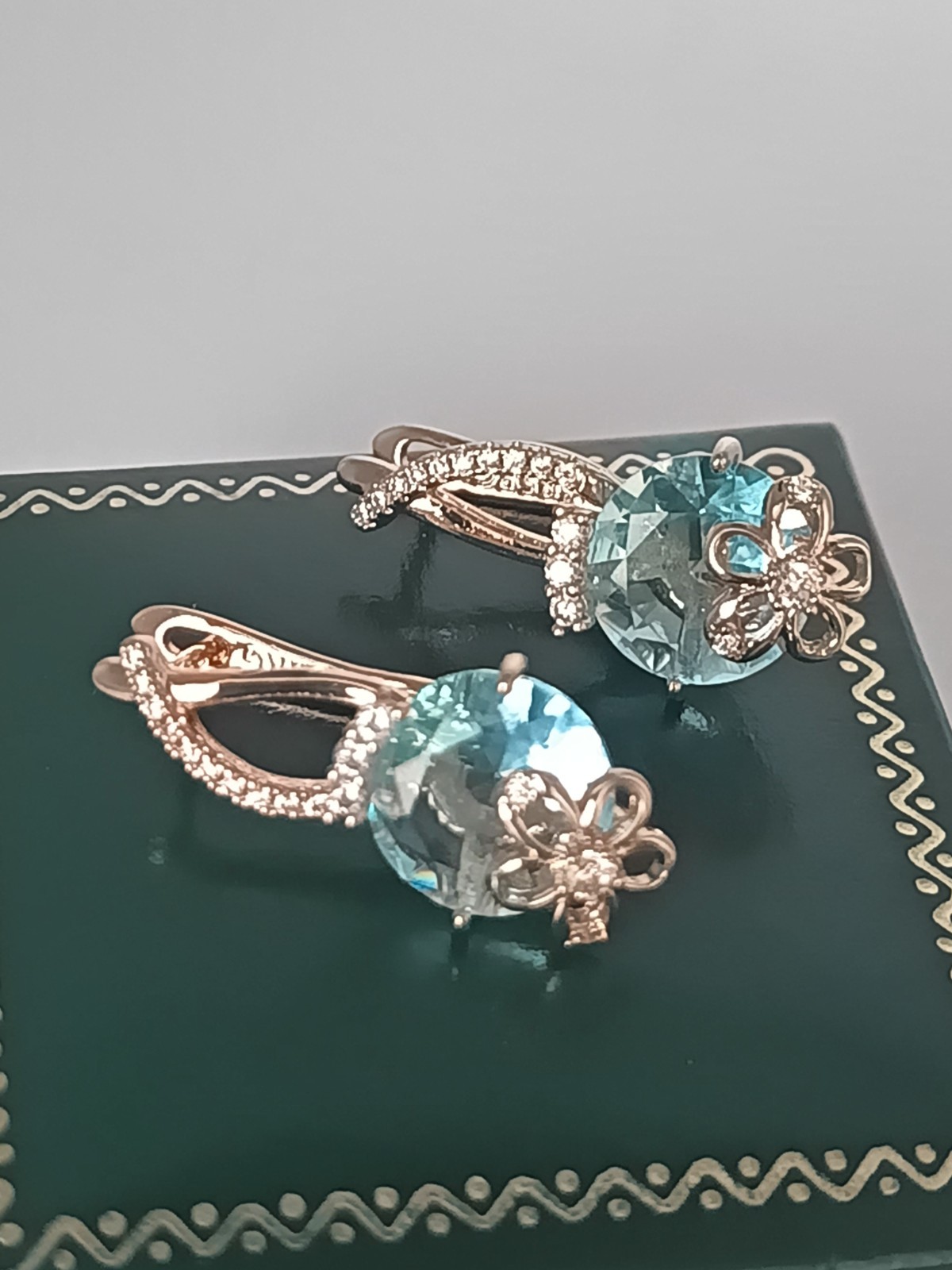 Vintage 1990-s 14 Ct Rolled Gold Aquamarine Zircons Earrings – Hallmarked 585 RG