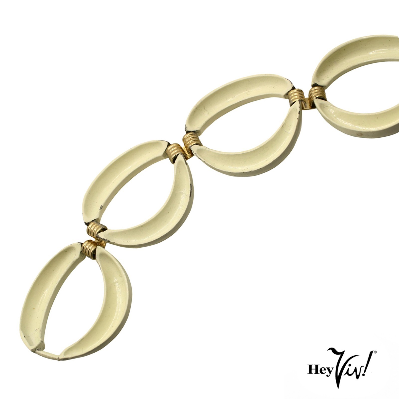Vintage 1960s Mod Off White Enamel Link Bracelet Gold Tone Accents 7″ – Hey Viv