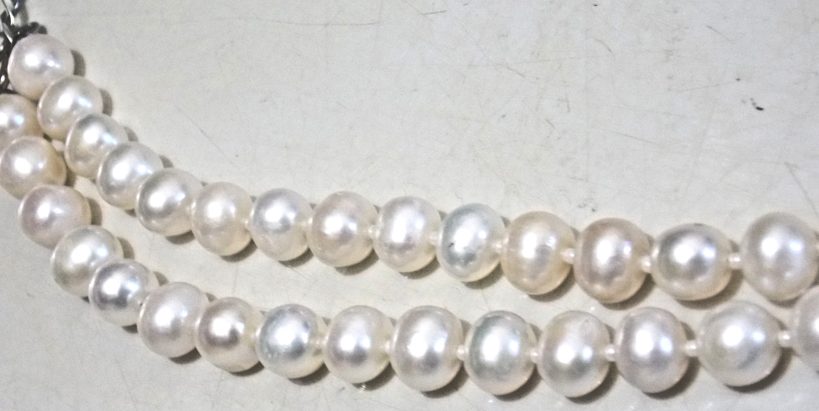 VINTAGE CERESE D SIGNED TWO STRAND ROUND WHITE PEARL NECKLACE