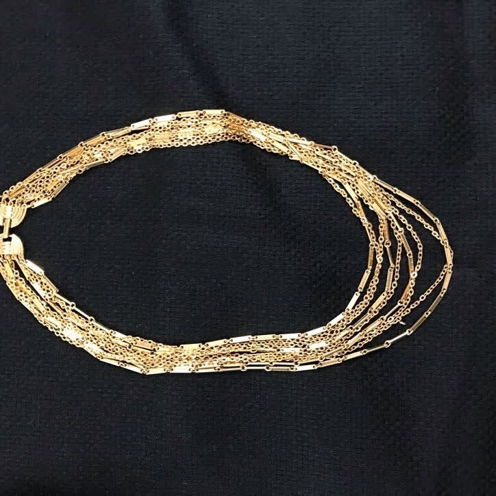 Vintage Gold Tone Mixed Chain Multi-Strand Layered Statement Choker Retro