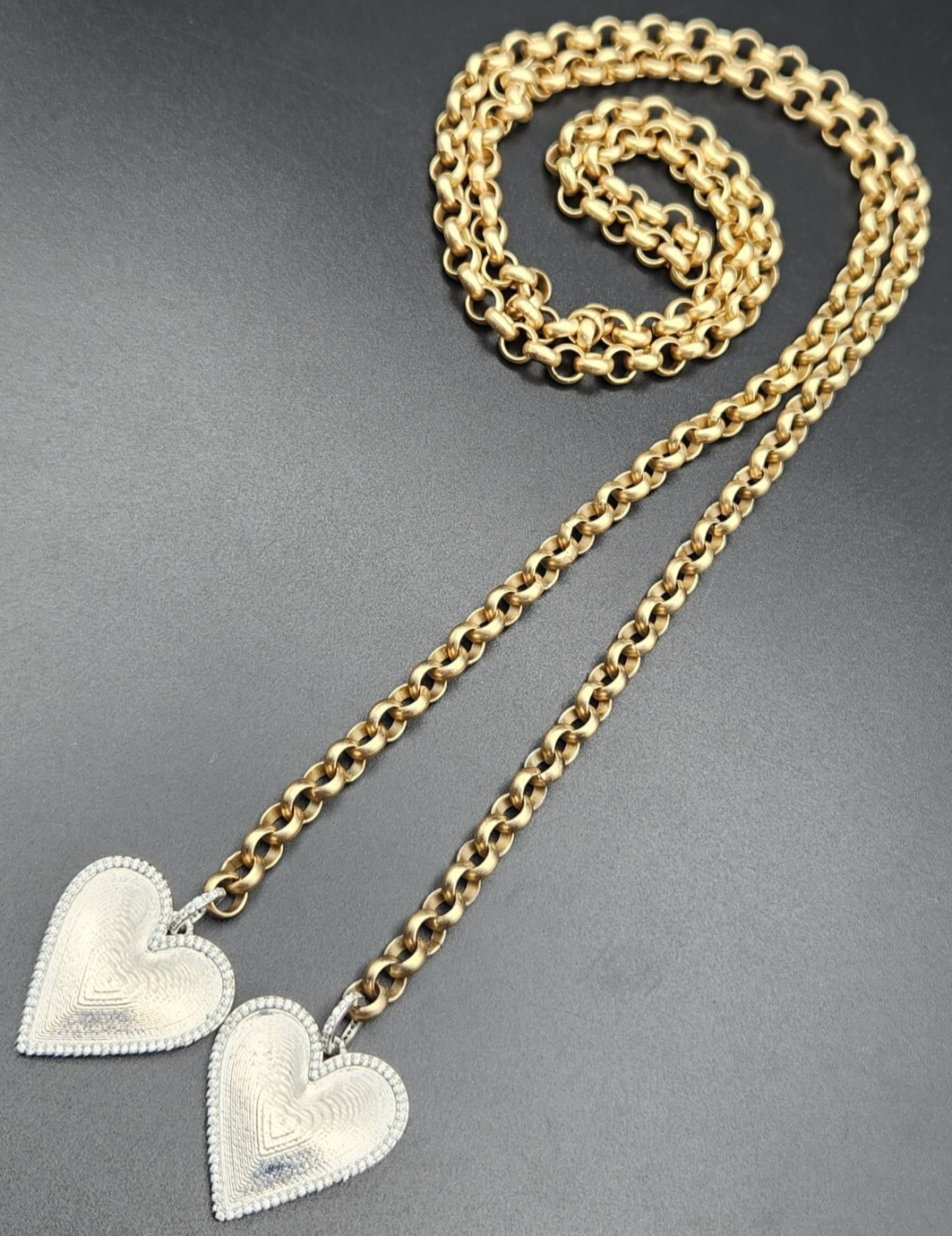 Stylish Silver Tone Heart Charm Wrap Gold Tone Chain Necklace