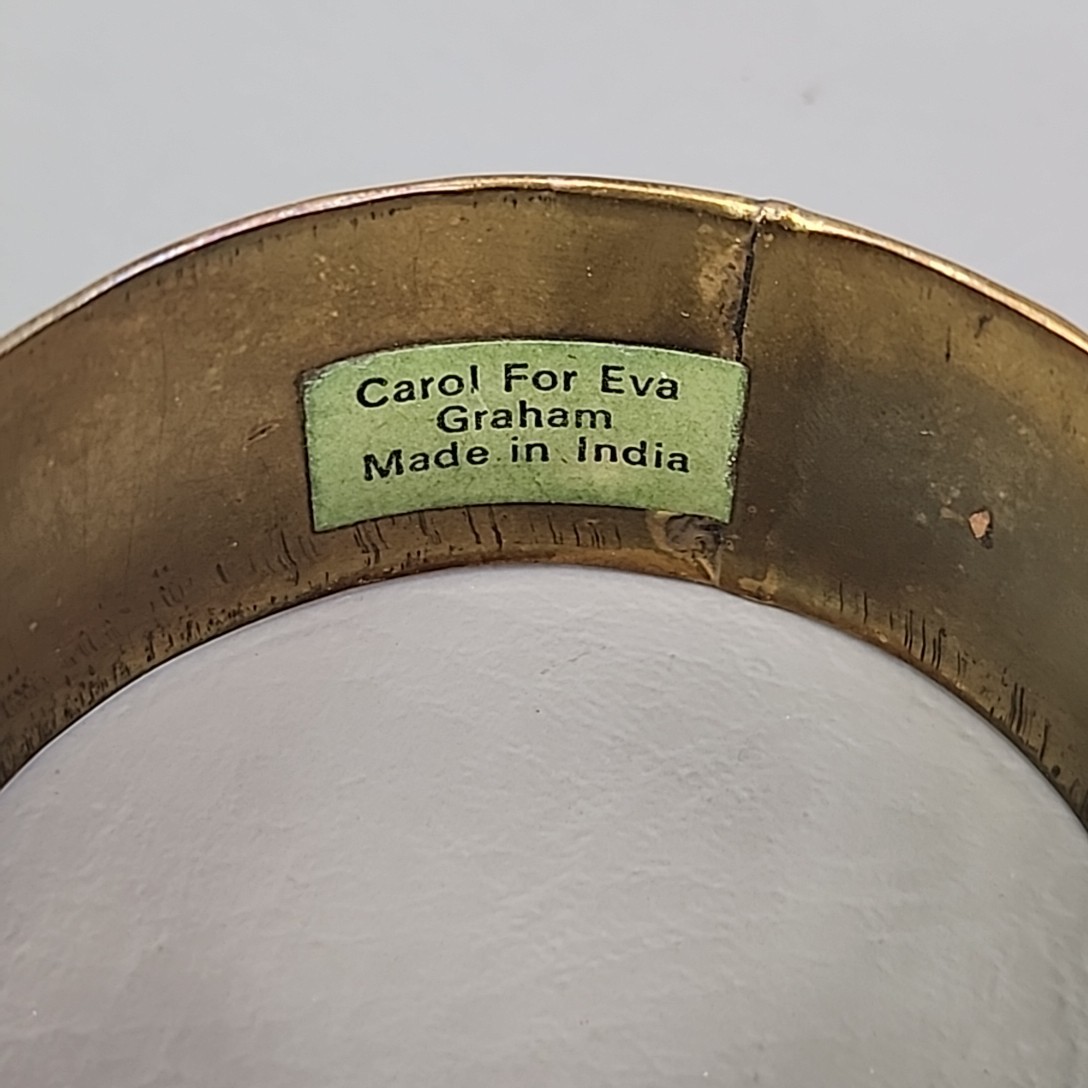Vintage Bangle Bracelet Lot of 9 India Enamel Brass Rhinestone Hinged Wood
