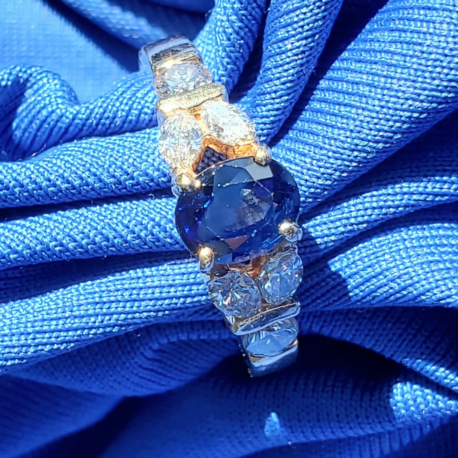 Original EARTH MINED SAPPHIRE DIAMOND Deco Engagement Ring 14K GOLD Solitaire