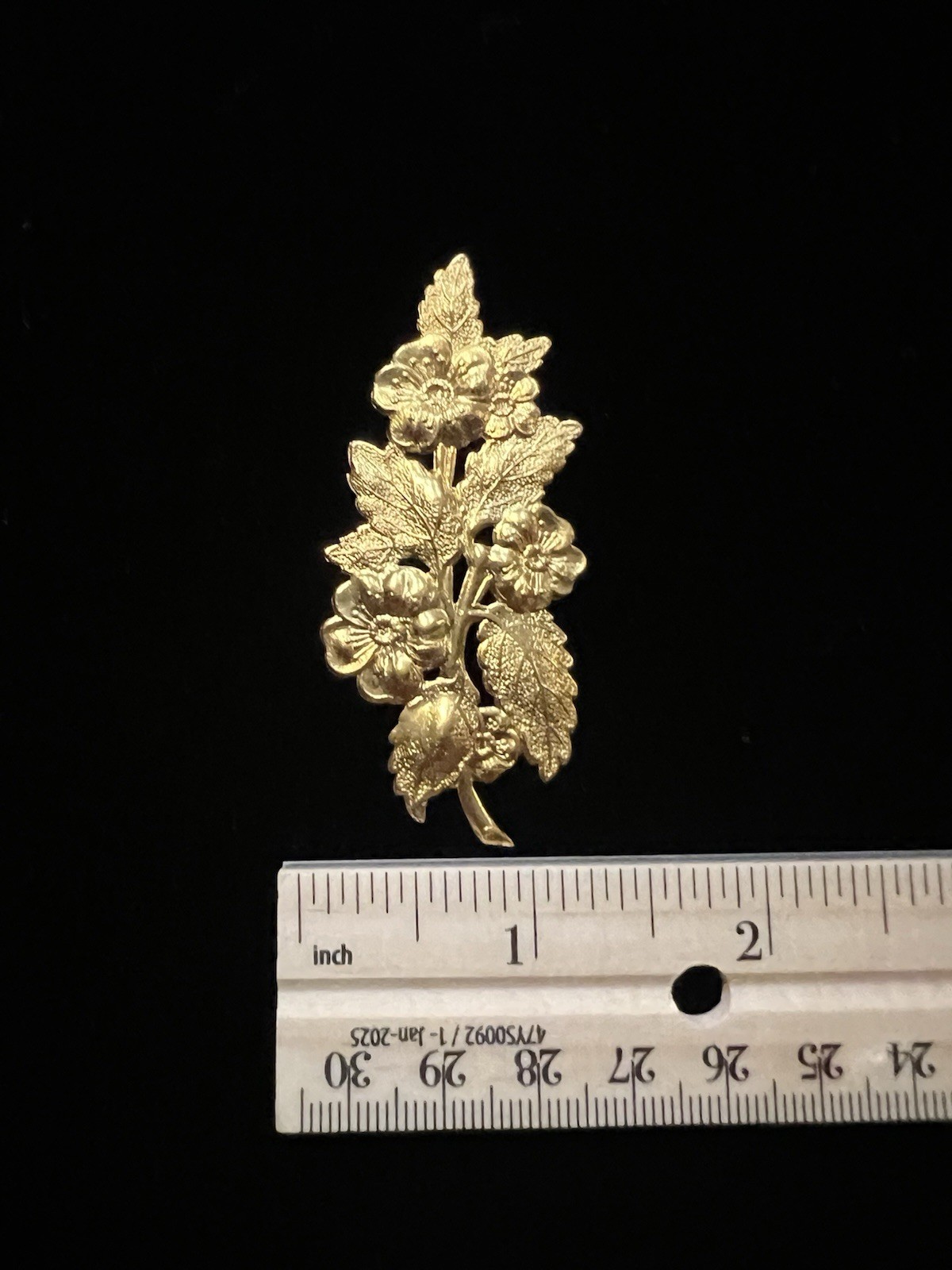 Large Vintage Gold Plated Brass Stamping of Leaves/Flowers For Jewelry/Crafting