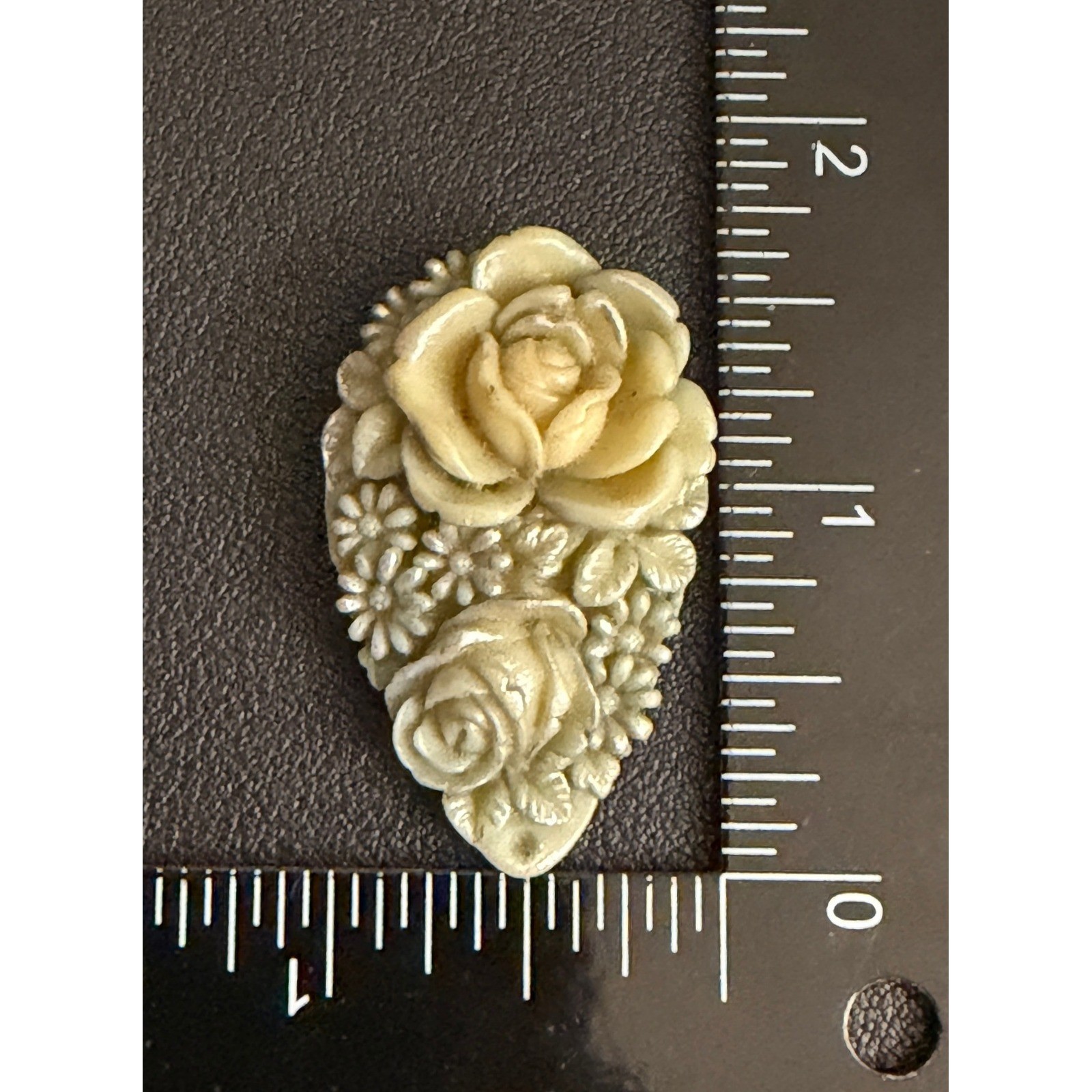 Vintage Celluloid Dress Clip Floral Rose Green Cream