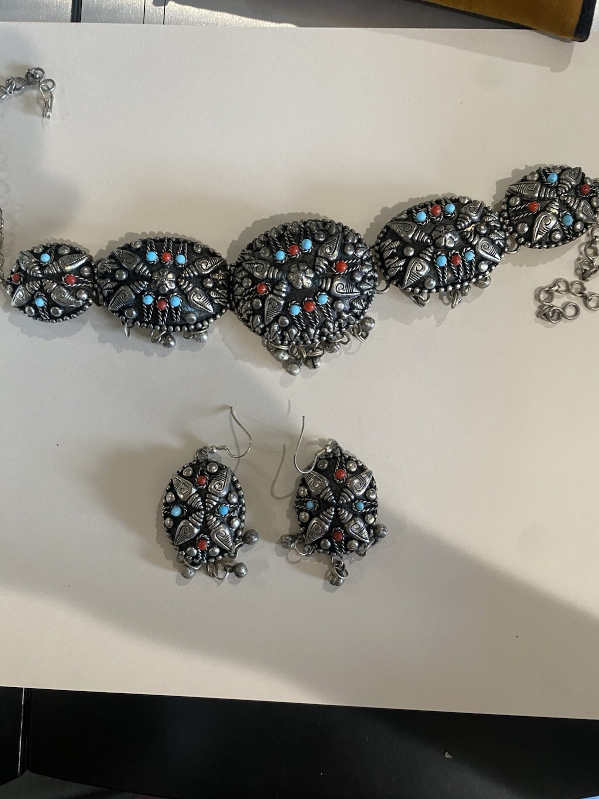 Women0Silver Tone Multicolor Rhinestone Jewelry Set Bracelet & Earrings