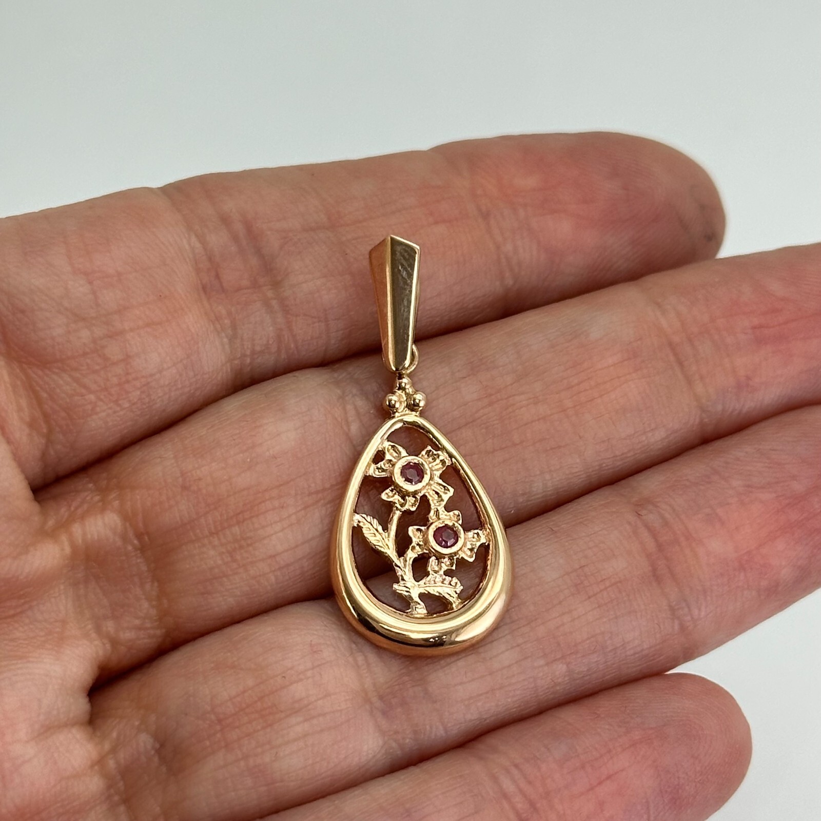 Chic Vintage Original Soviet Rose Gold 583 14k Pendant With Amethyst 1,97 g.