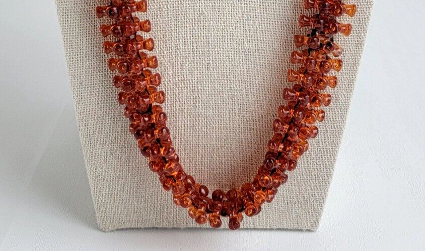 Vintage Art Deco Simulated Amber Lucite Woven Serpentine Collar Necklace 26″