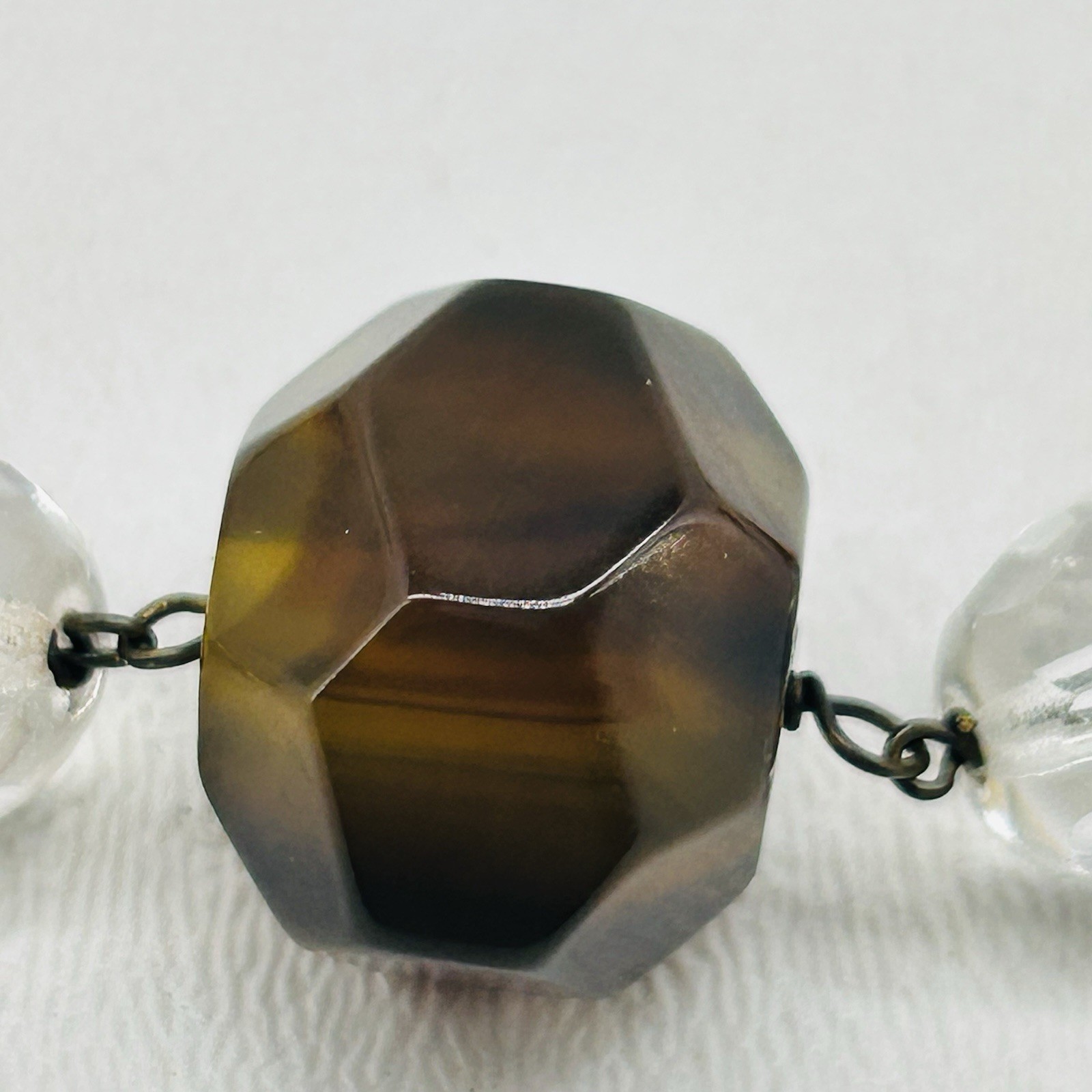 Art Deco Vintage Baltic Amber Honey Cognac Yellow & Clear Glass Necklace 34″