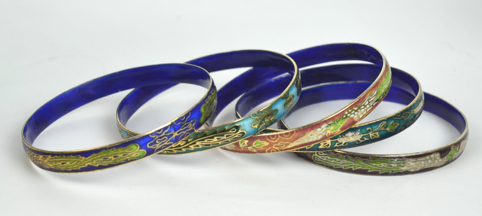 Vintage Cloisonné Enamel Bangle Bracelets Set of 5 Multicolor.