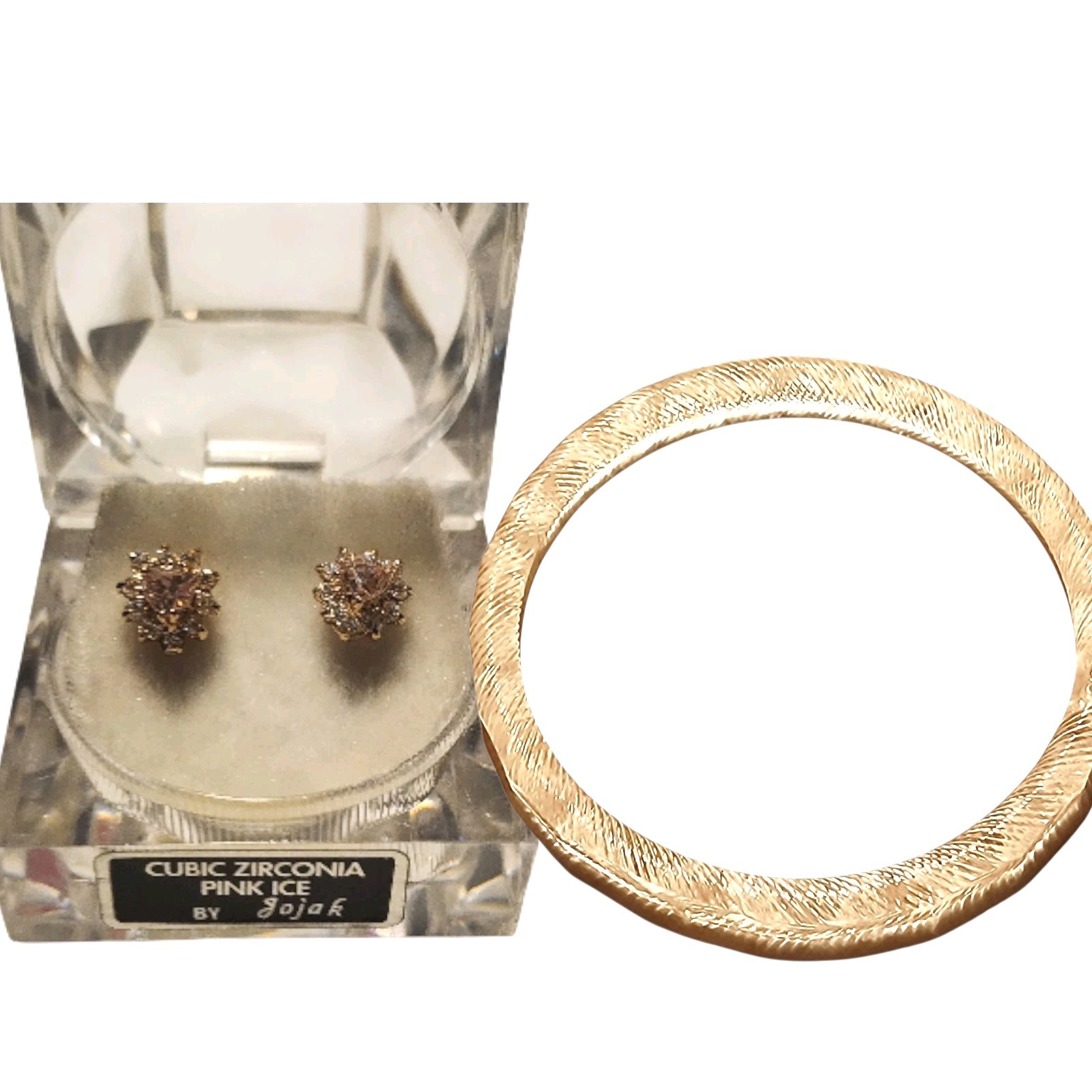 Vintage Pink Ice Bangle, Cubic Zirconia Pink Ice Earrings, Gift for her