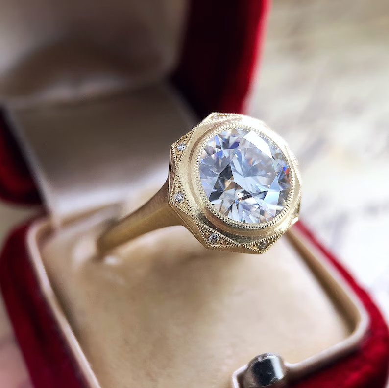 Art Deco Style 3.45CT Old European Cut Lab Created Diamond 14K Gold Finish Ring