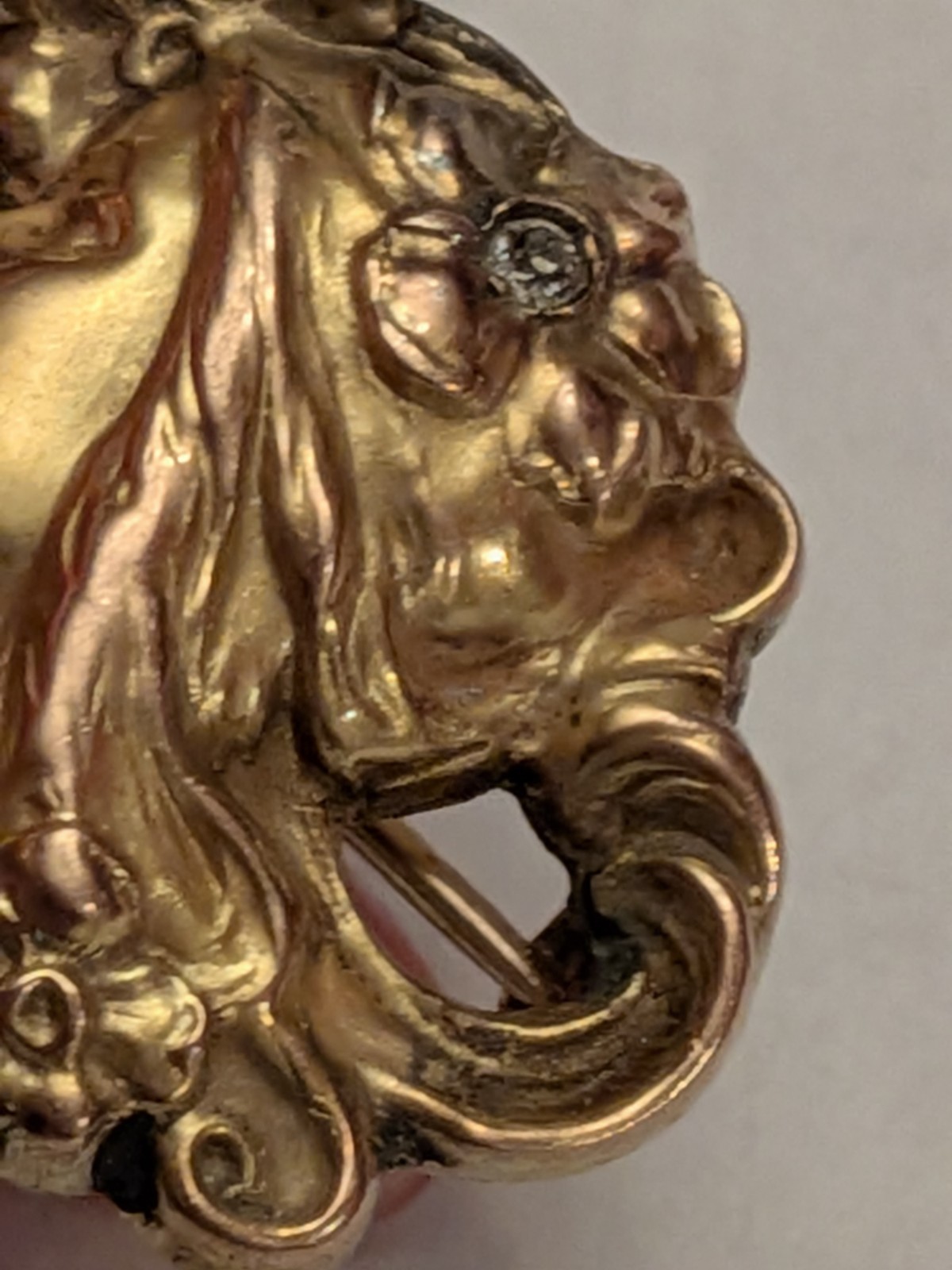 antique art nouveau 12k Yellow Gold Diamond Pin Pendant Goddess Of Spring 3.22g