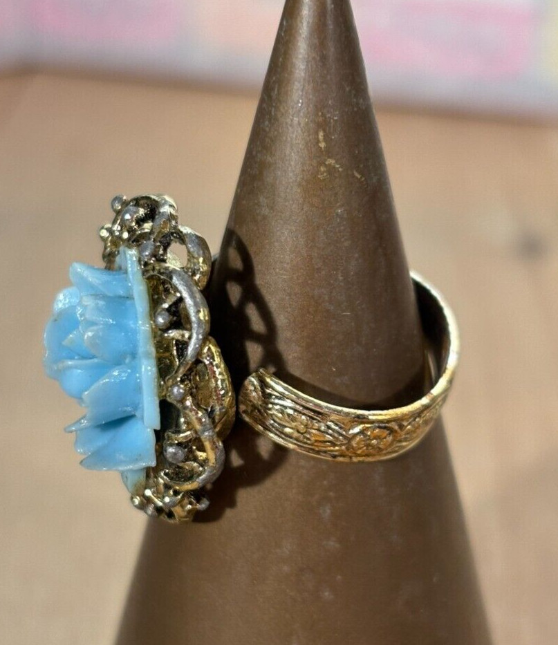 Mixed Carved and Molded Celluloid and Other Vtg Jewelry, Rings, Bracelet Sz 8