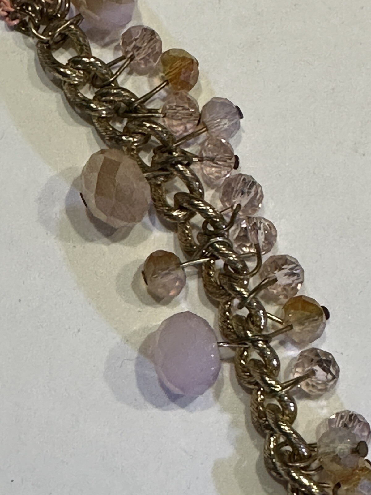 Rose & Pink Gold Tone Beaded Necklace – Vintage Costume Jewelry – Sparkly