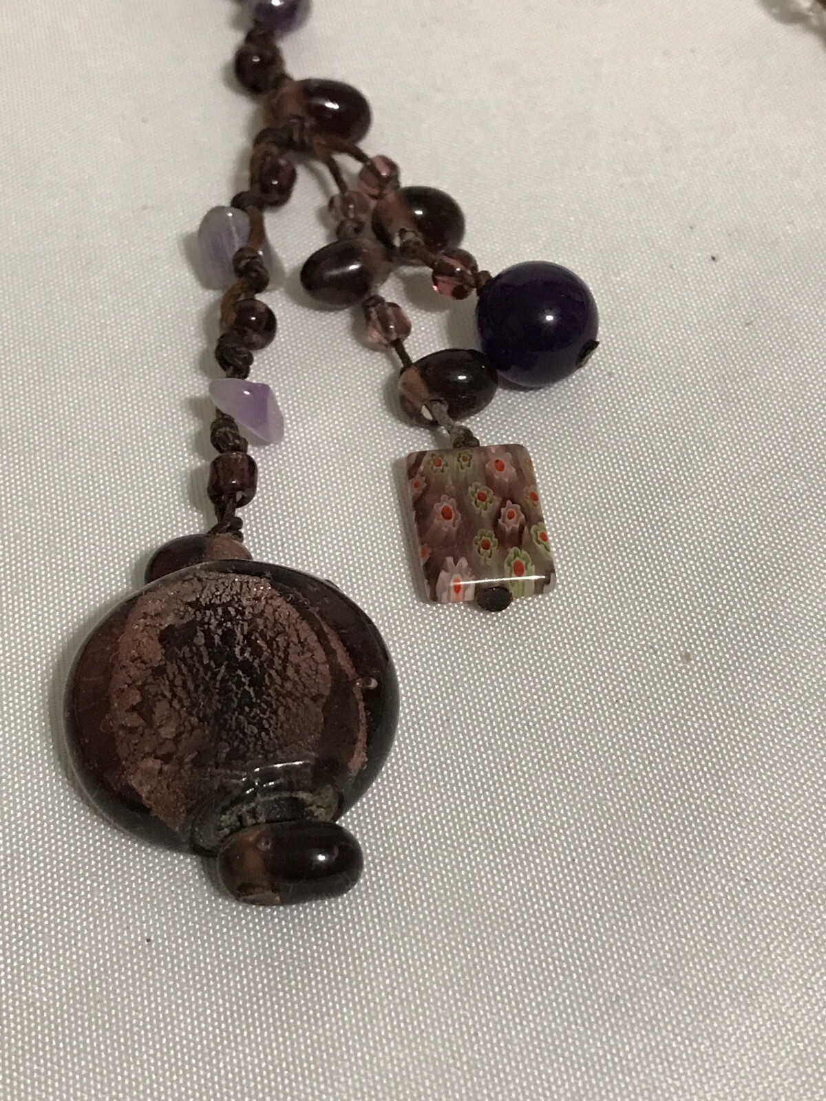2 Amethyst Moonstone Extra Long Necklaces Sash Glass Mili Approximately 40” 50”
