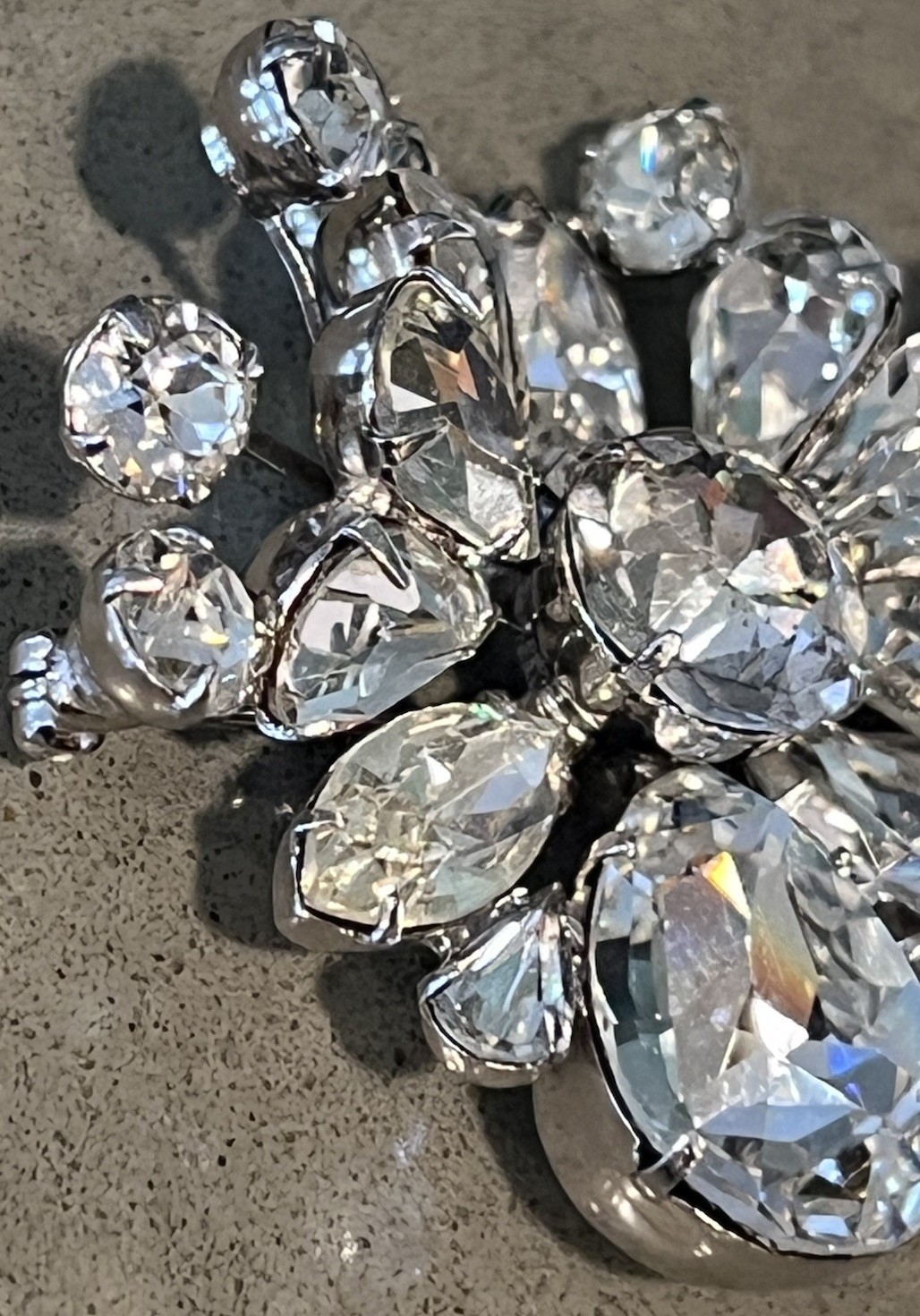 Vintage Eisenberg Clear Rhinestone Spray Brooch Signed Rhodium Crystal 1940 Used