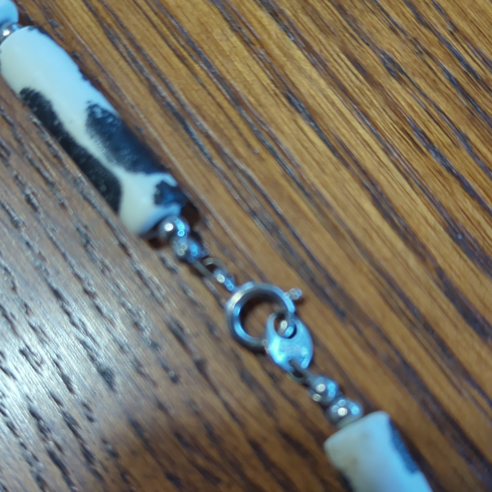 Chunky Vintage Stone Necklace Made In Japan 28″ Black and White