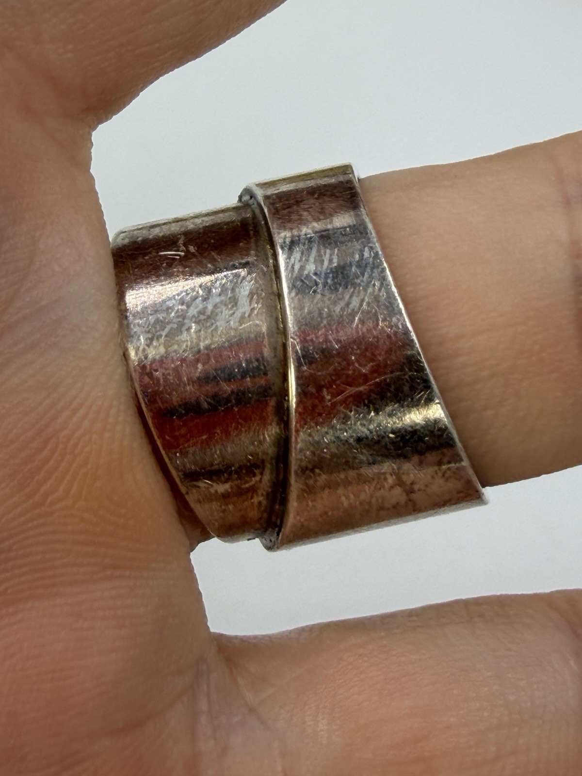 Vintage Sterling Silver Ring Kaunis Koru Wrap Wide Statement Size 7 Unisex
