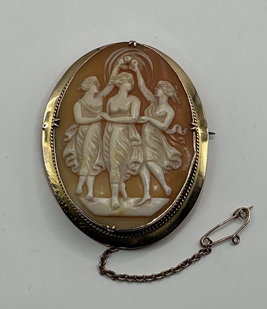 Herbert Bushell & Son Antique Cameo 9CT 9K Gold LARGE 2 1/8” X 1 5/8” Pin Brooch