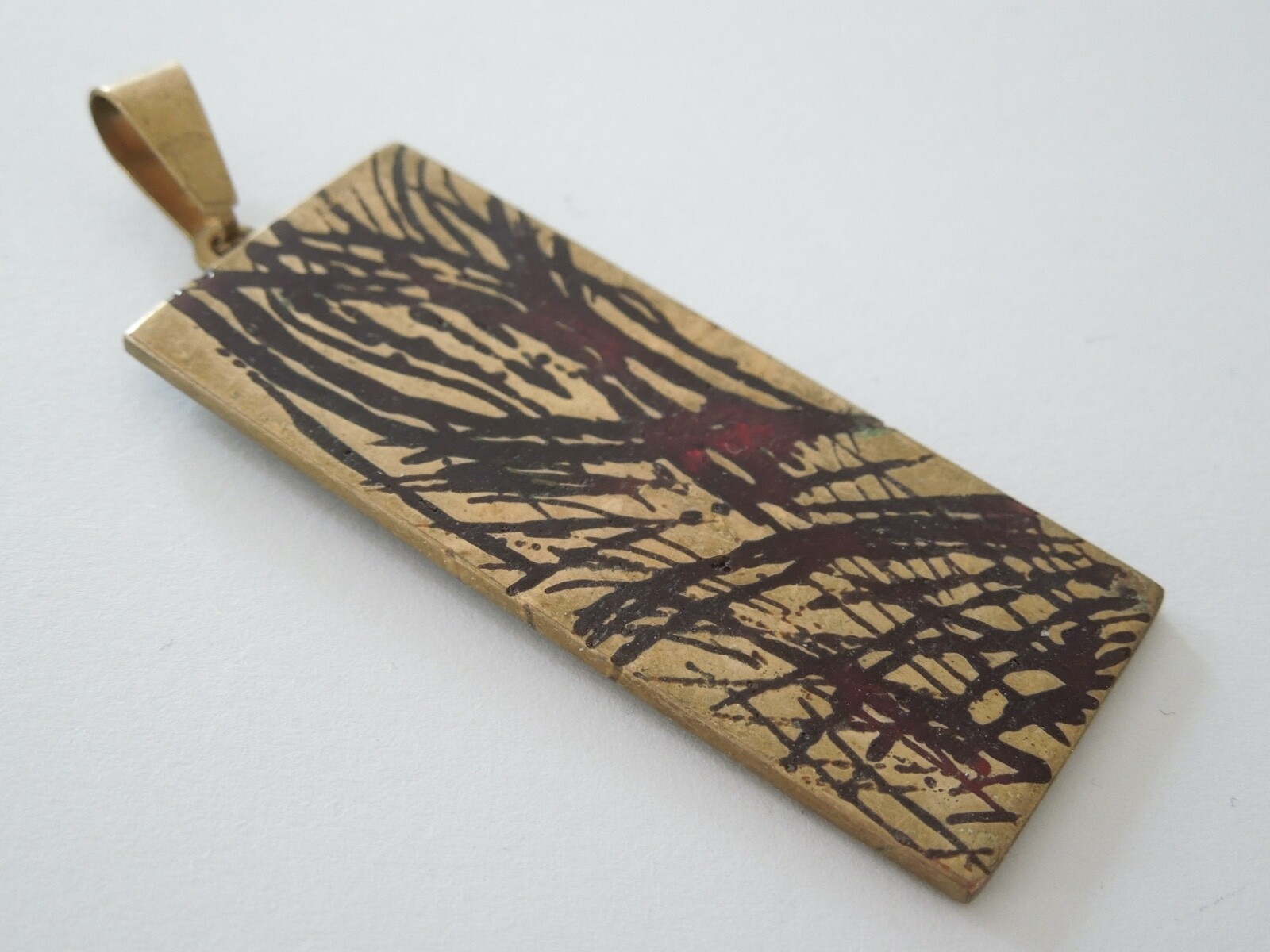 Pendant Brass Copper Enamel Abstract 22.8 G/7.2 X 2.4 Cm