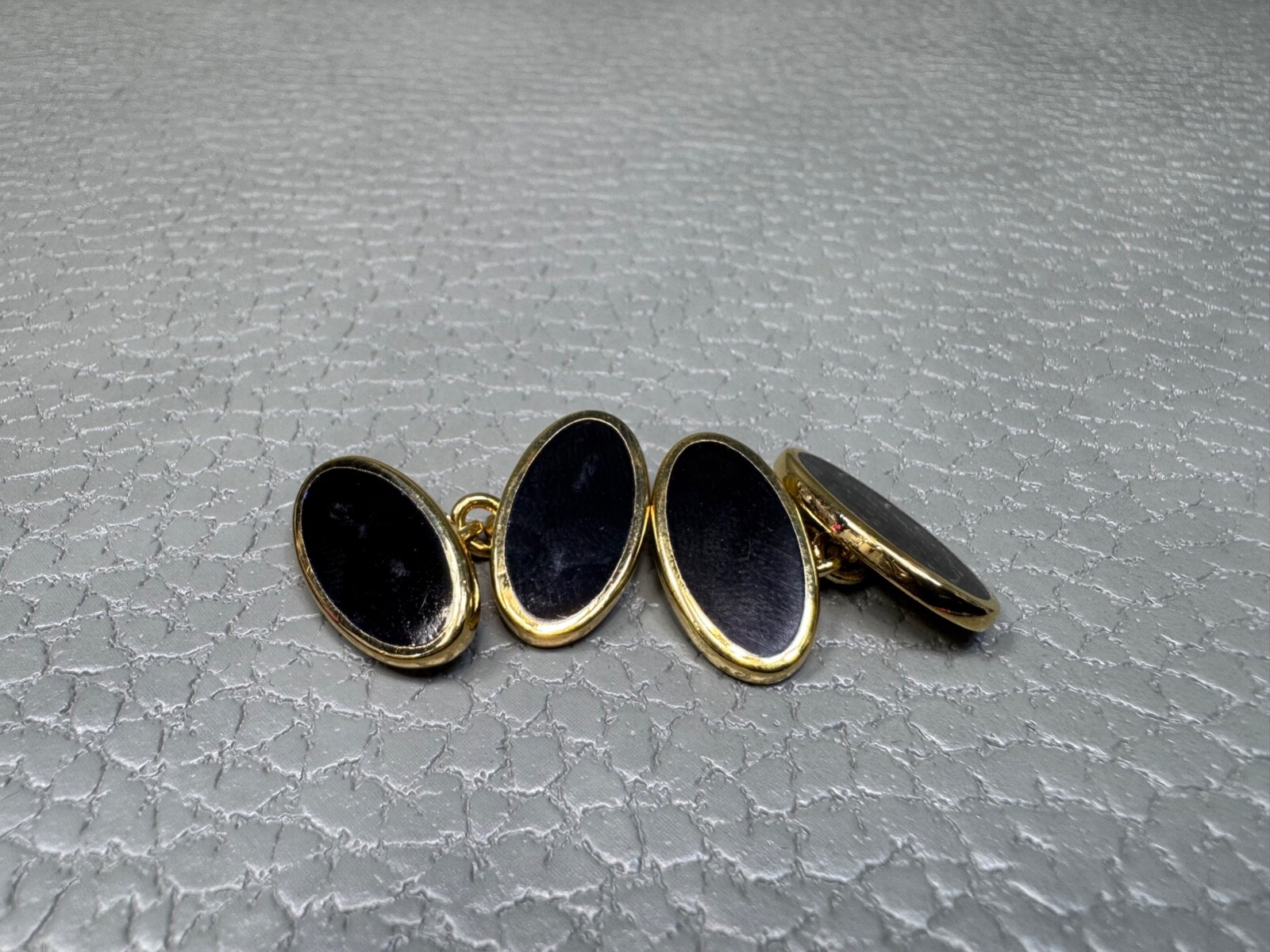 Black Enamel Yellow Gold Plated Cuff Links