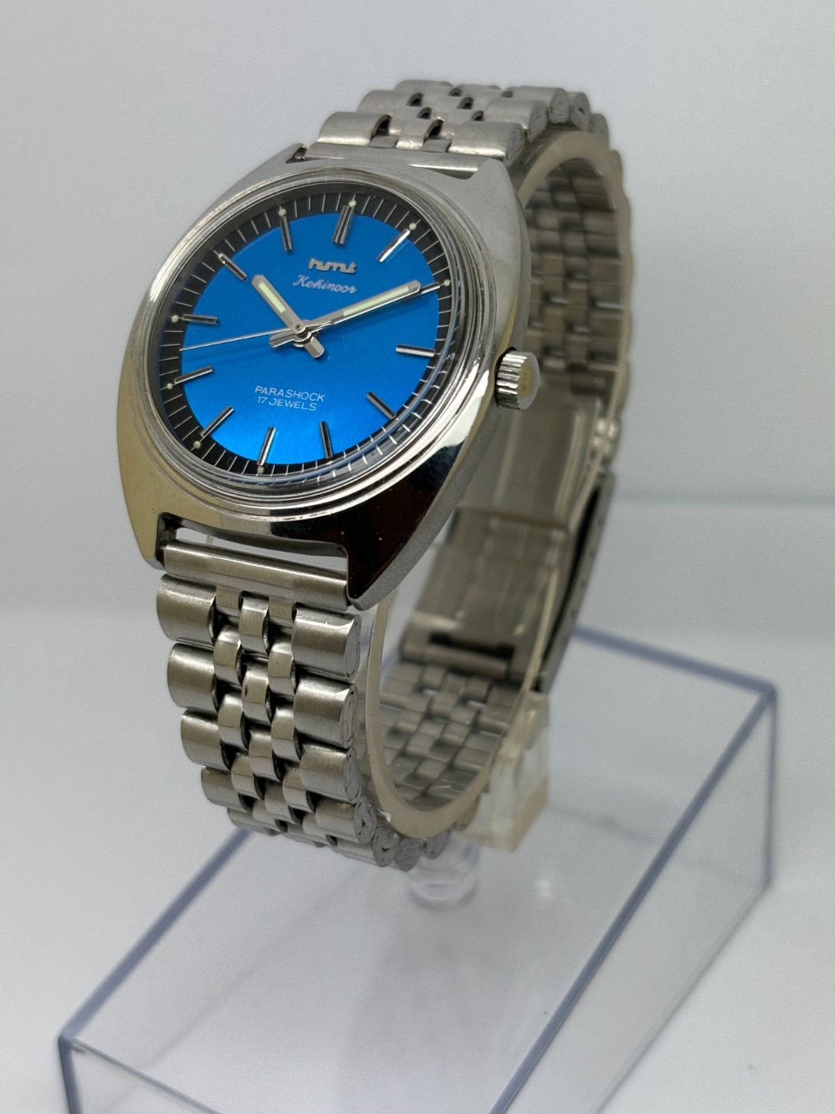 HMT Kohinoor Blue Dial Mechanical hand Winding Transparent Back Working Vintage