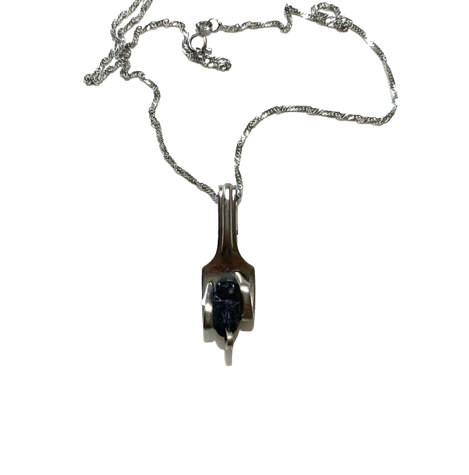 Artisan Upcycled Pendant Necklace Folk Art Redesign Fork 18K WG Plated 16″ Chain