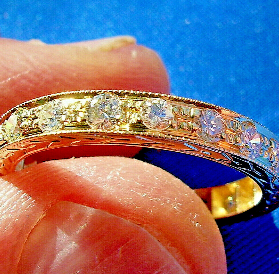 ORIGINAL EARTH MINED DIAMOND Deco Wedding Band SOLID 14K GOLD Eternity Ring 9.5