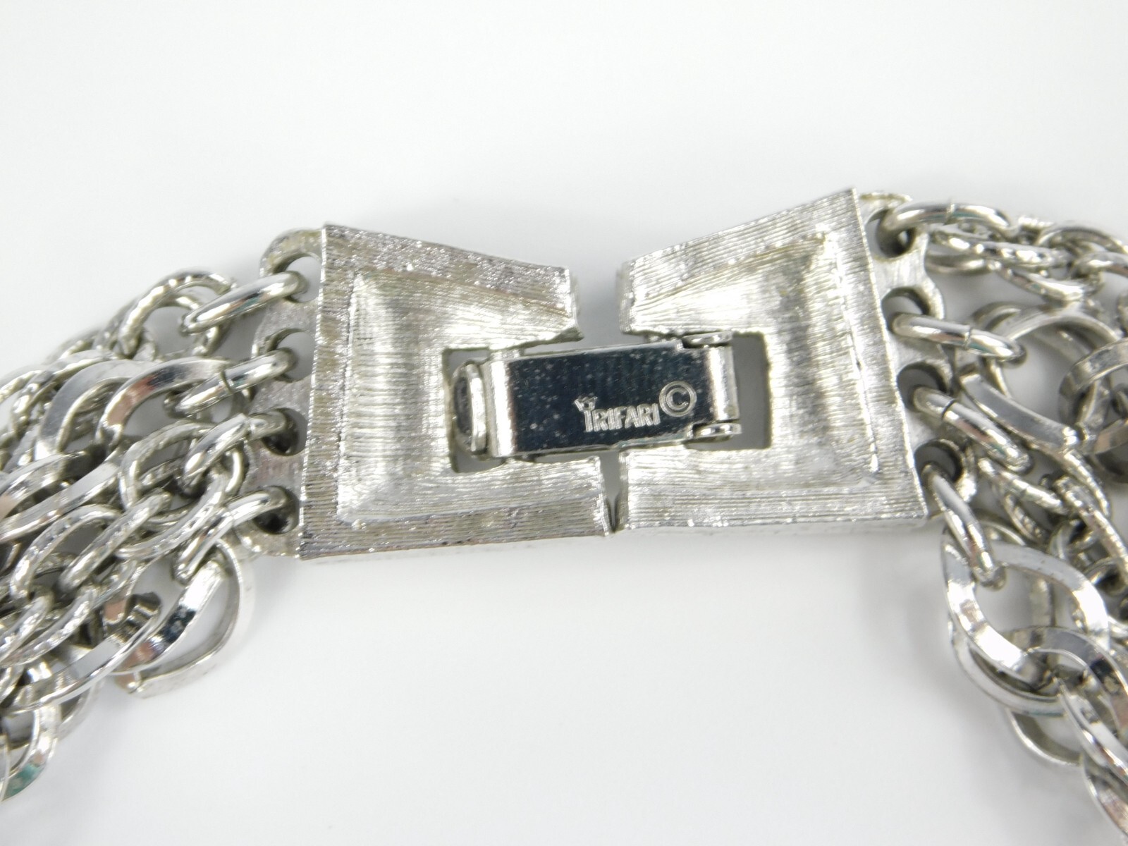 Vintage Crown Trifari Silver Tone 4 Multi Chain Statement Necklace 27″