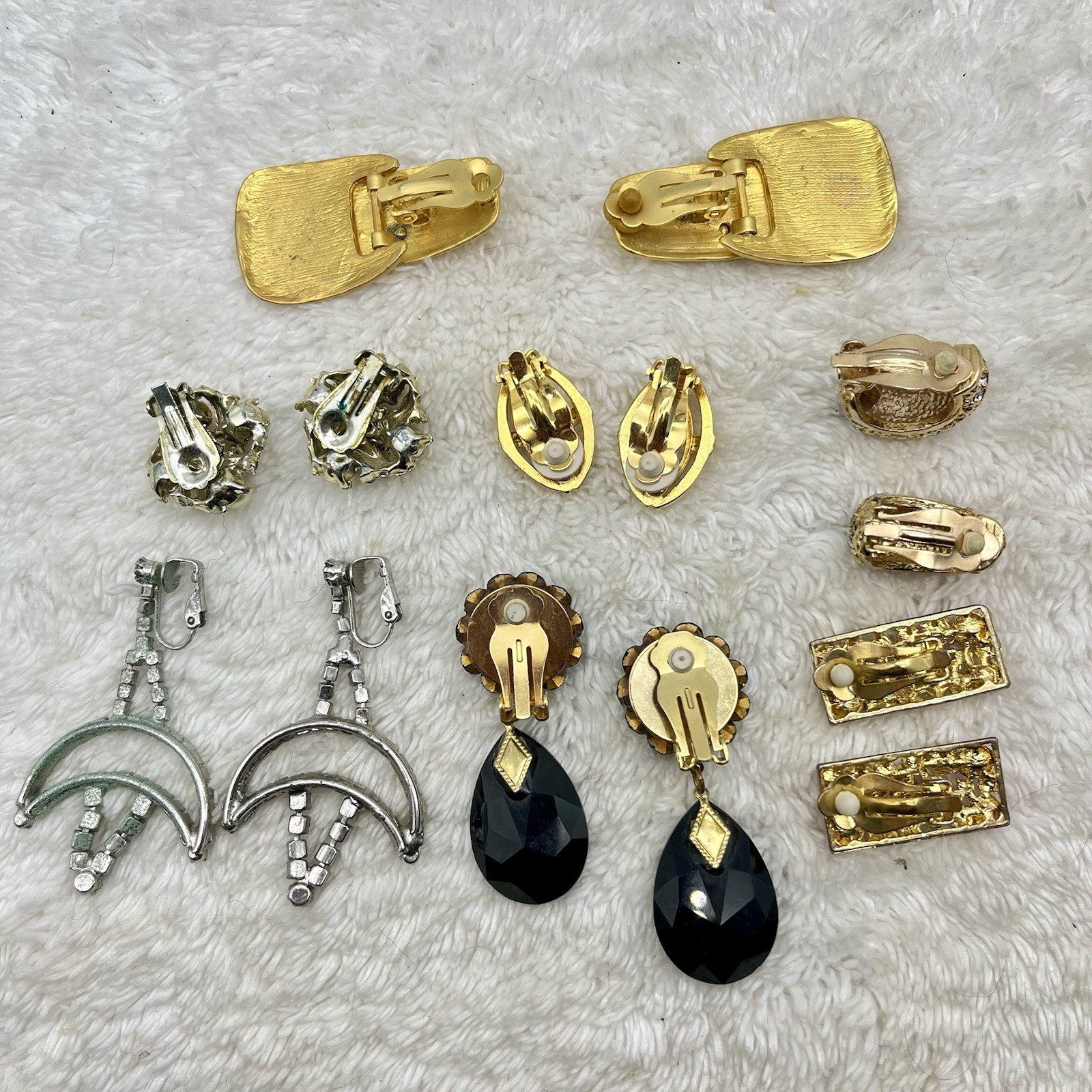 Vintage Earring Lot of 7 Pair Fancy Clip Ons Formal Statement Mixed Styles