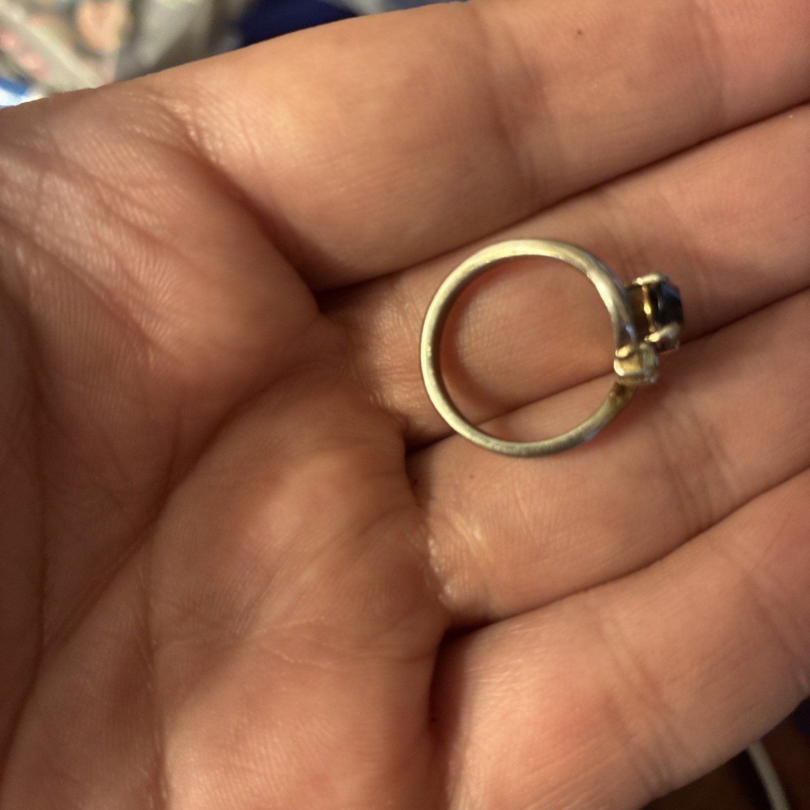 Vintage Gold Tone Ring With Blue Stone, Zircon?