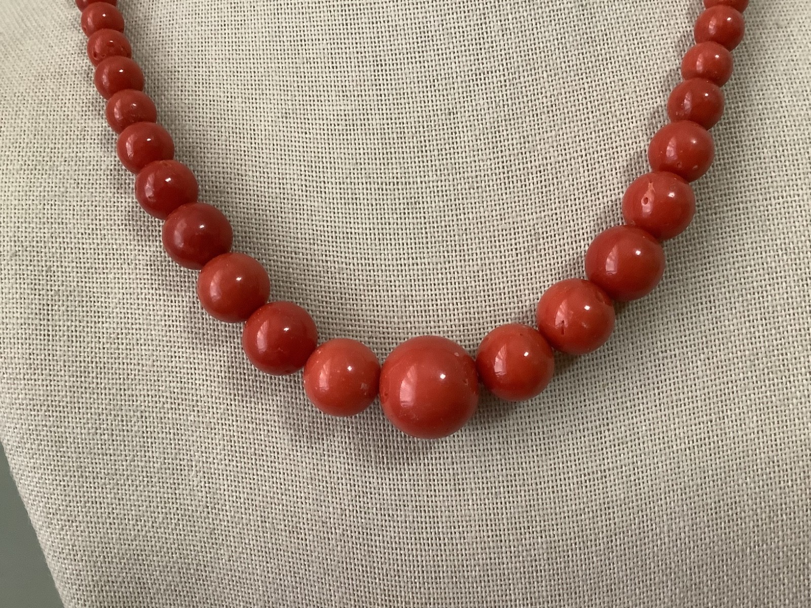 Antique genuine red coral graduated bead necklace 21 in 43.84g
