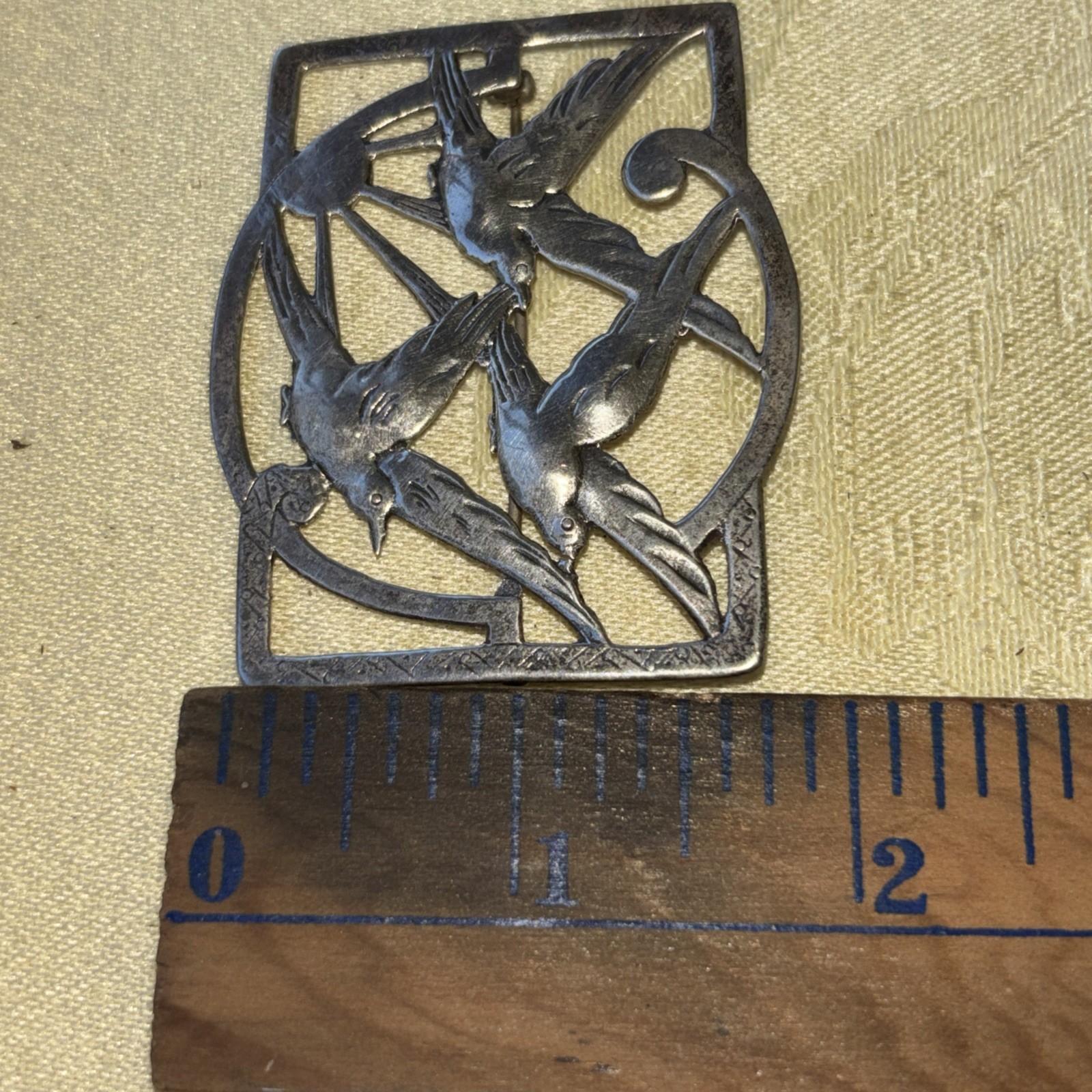 NORSELAND CORO(?) Silver Vintage Antique 3 Birds Brooch Pin Unmarked 2 1/4”x 2”