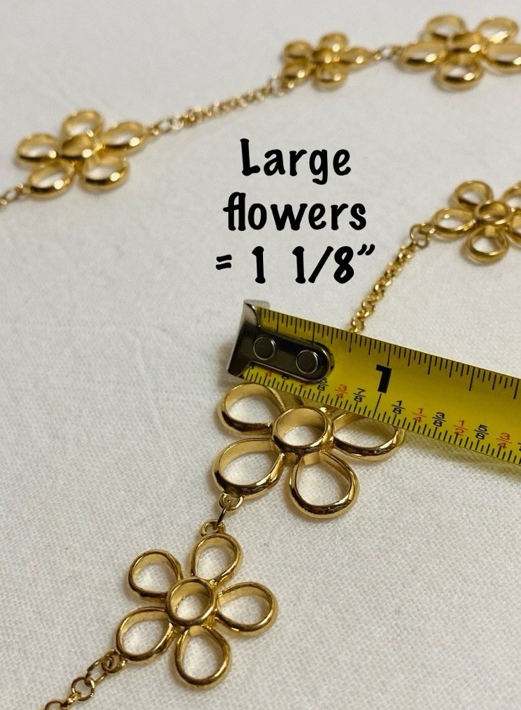 Vintage Gold Tone Multi Flower Chain /Statement Necklace 35” +3.5” Extension