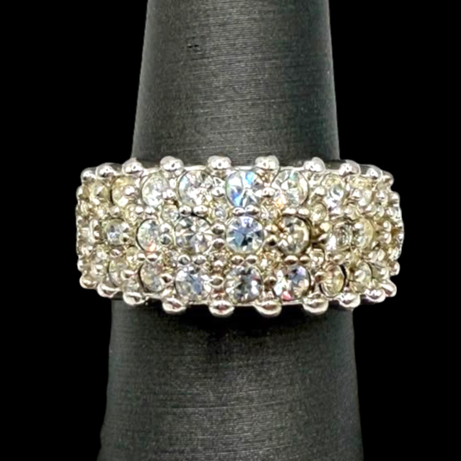 Vintage Cocktail Statement Ring Premier Designs 3-Rows Cubic Zirconia Size 8.75