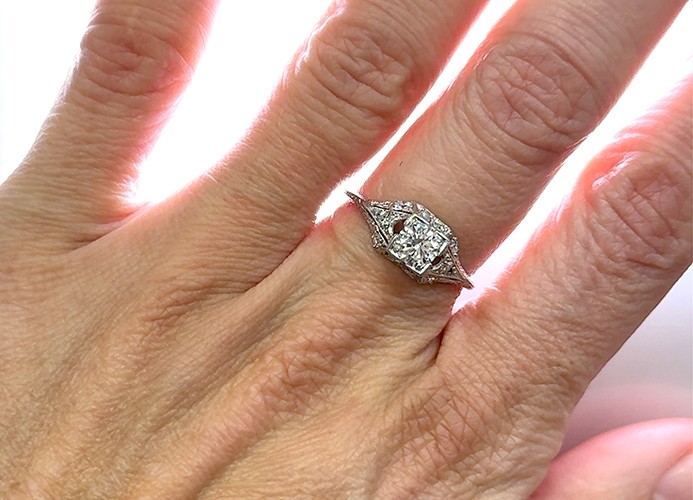 Deco Diamond Engagement Ring .73ct D VVS1 Ideal Platinum IGI Original 1920’s