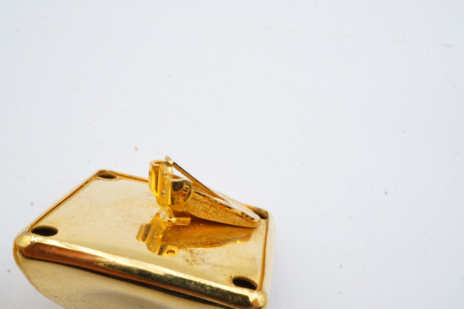 Vintage Clip On Earrings Gold Tone Pyramid Chunky