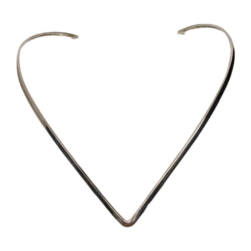 12g Vintage Mexico Sterling Silver Wire Bar Cuff Necklace V Neck 15.75″ 3mm