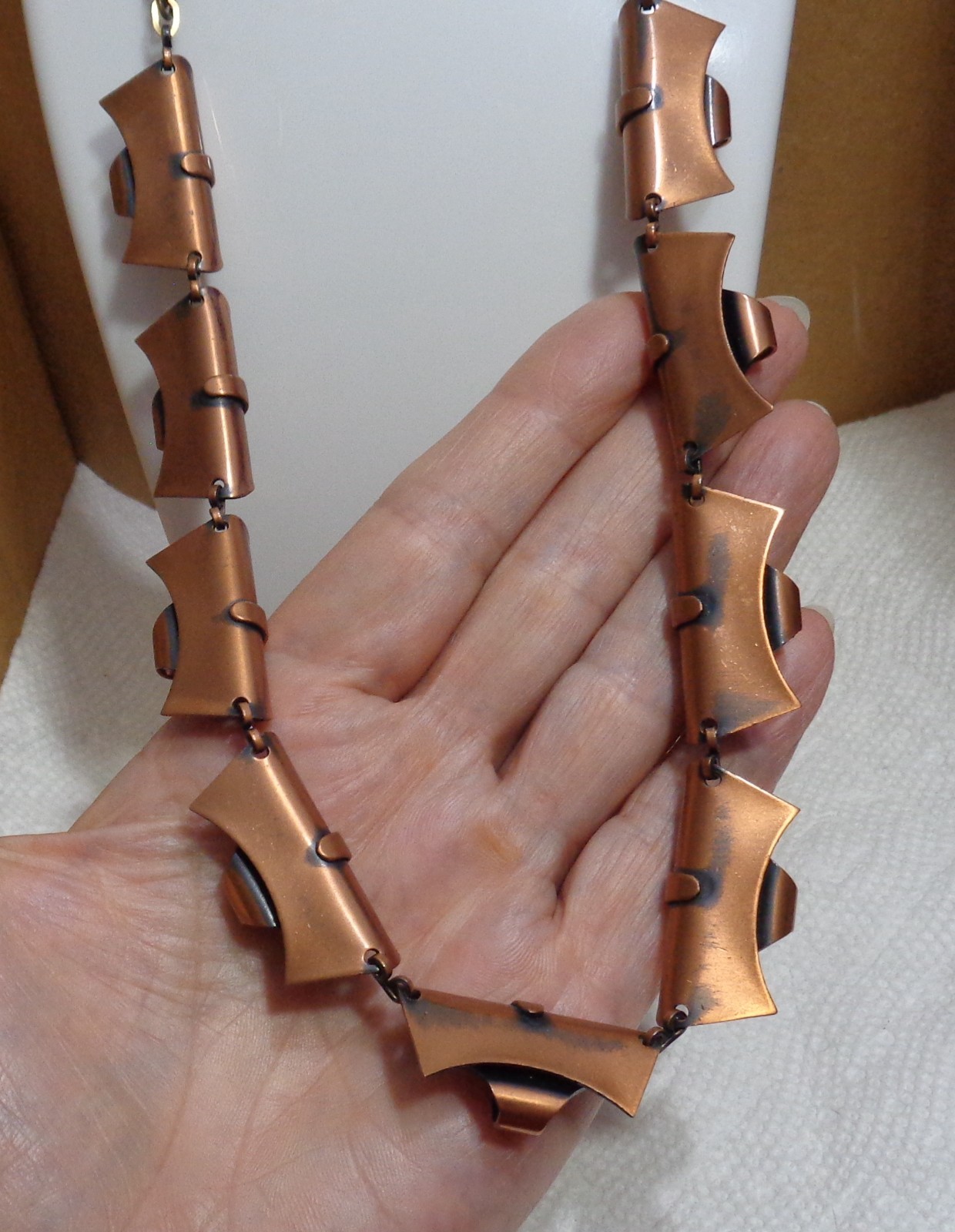21 inch (adj) Vintage Solid Copper Renoir Folded Triangle Necklace 5/8″ 63.8 gm