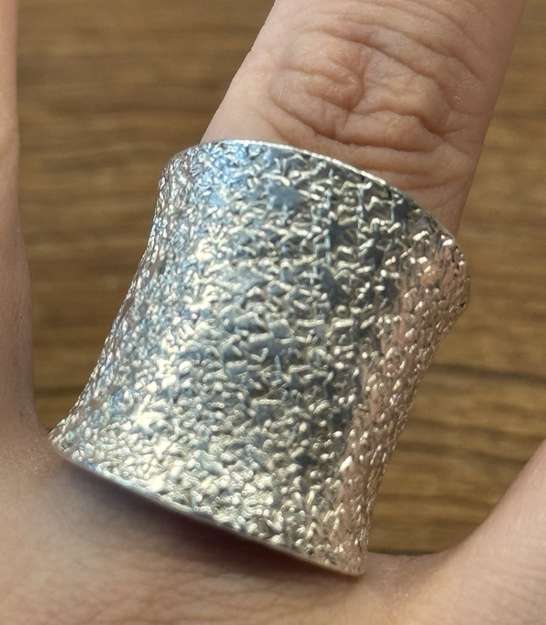 Artisan ring wide sterling silver 925 hand-crafted